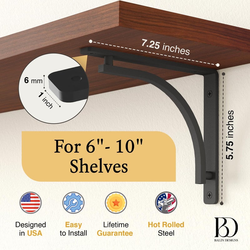 Balin Designs Classic Shelf Bracket Set by Balin Designs (Black) for 6   8   10  Mantel Shelves L Brackets - Heavy Duty Decorative Metal Supports - Easy Installation with Hardware Included - Set of 4 - Image 2